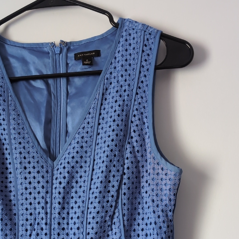 Ann Taylor Periwinkle Eyelet V-Neck Dress